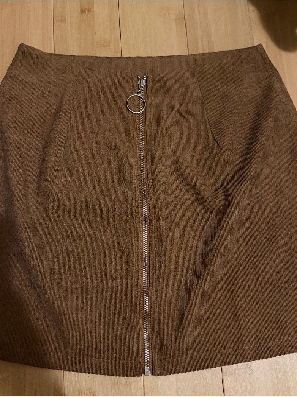 SHEIN Brown Corduroy Mini Skirt with Front Ring-Zip